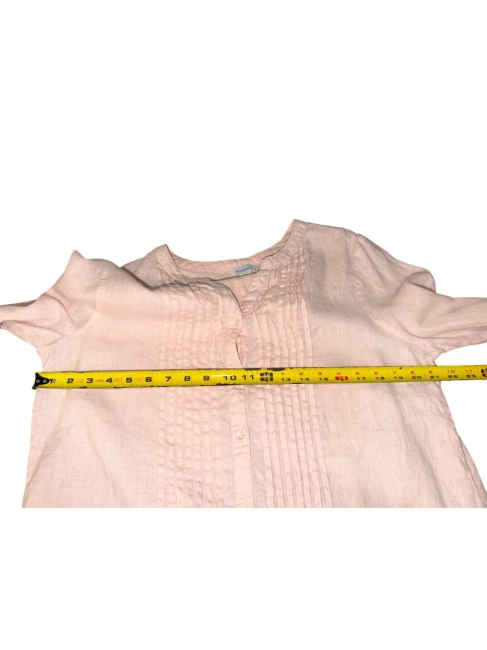 Sundance Pale Pink 100% Linen Lagenlook Coastal Money Pintuck Blouse Womens L - Picture 9 of 11